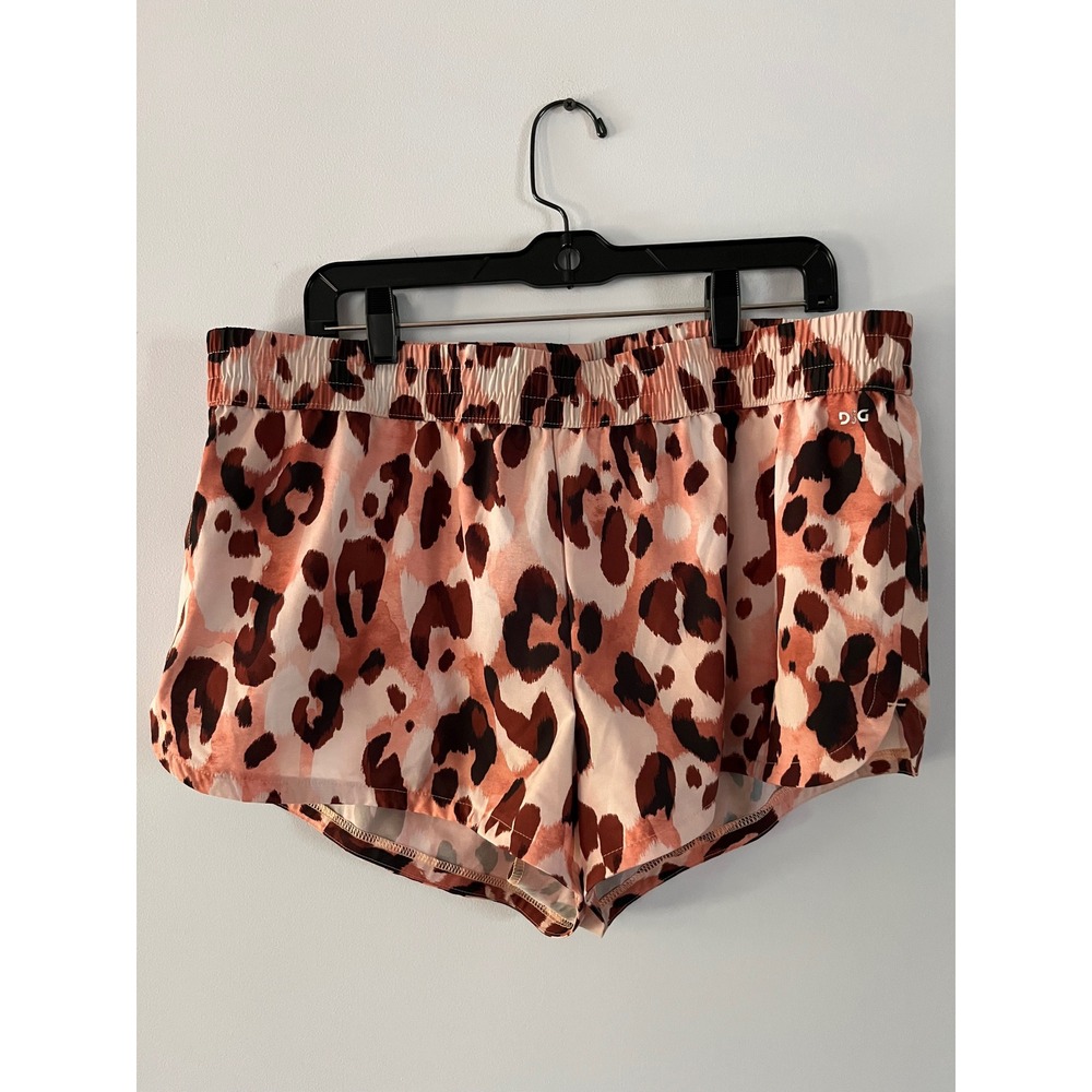 DSG Womens Leopard Print Running Shorts Pink Brown XL Athletic Gym Workout